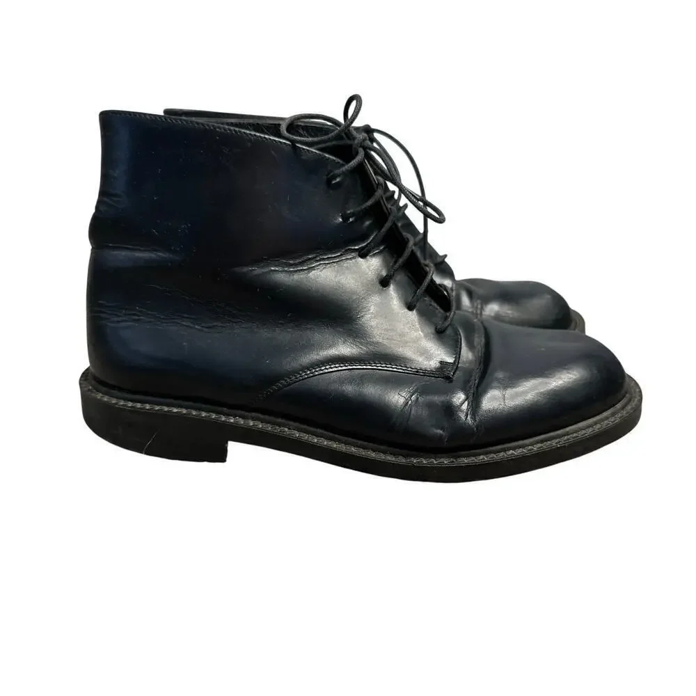J. CREW Vintage Black Leather Lace Up Ankle Boots Made in Italy Size 36 US 5.5